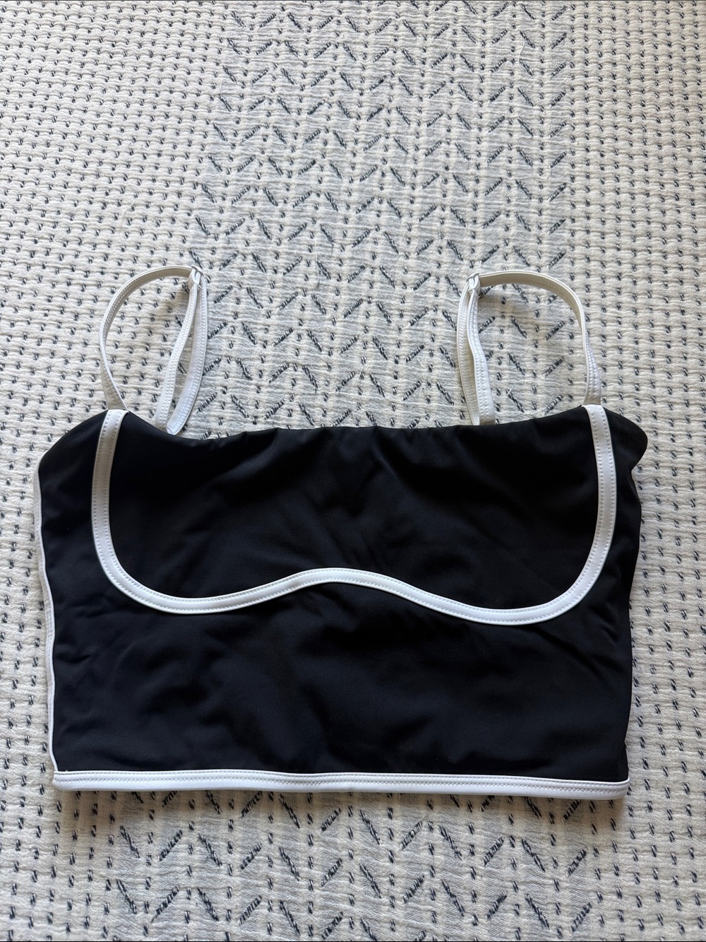 Black Crop Tank with White Piping
